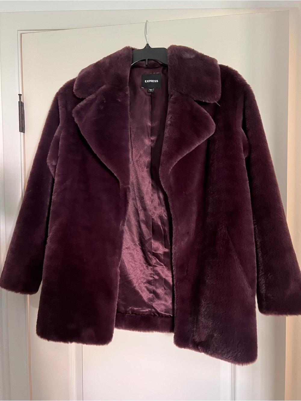 Express Women's Plush Teddy Coat in Plum
